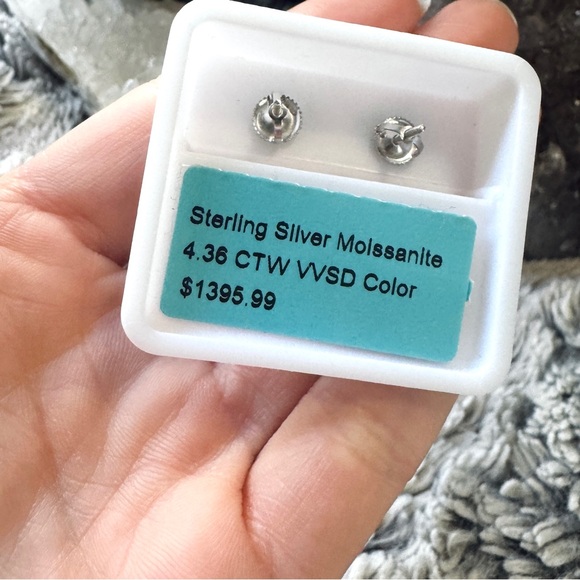 4.36 CTW Moissanite Halo Stud Earrings | VVSD, 925 Sterling Silver - Picture 4 of 5